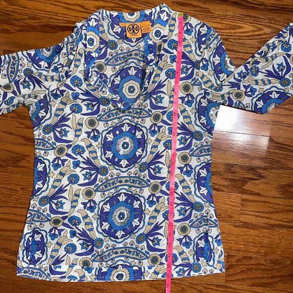 Tory Burch Stephanie Blue Alhambra Cotton Sequin Embellished Tunic Top Size 8 - Picture 12 of 16